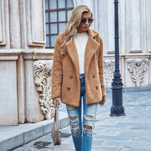 Load image into Gallery viewer, Lapel Collar Double Button Teddy Coat

