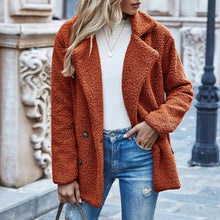 Load image into Gallery viewer, Lapel Collar Double Button Teddy Coat
