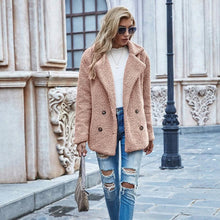 Load image into Gallery viewer, Lapel Collar Double Button Teddy Coat
