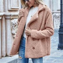 Load image into Gallery viewer, Lapel Collar Double Button Teddy Coat
