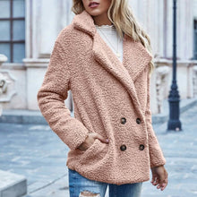 Load image into Gallery viewer, Lapel Collar Double Button Teddy Coat
