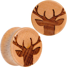 Load image into Gallery viewer, Organic Beechwood Holiday Antler Deer Saddle Plug Set Sizes 8mm to 25mm
