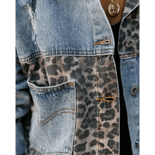 Load image into Gallery viewer, Lavish Style Winter Long-sleeved Jacket Denim Trendy Leopard Print Stitching Lapel Short Jacket For Women And Girls
