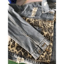 Load image into Gallery viewer, Lavish Style Winter Long-sleeved Jacket Denim Trendy Leopard Print Stitching Lapel Short Jacket For Women And Girls
