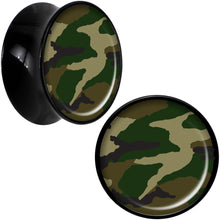 Load image into Gallery viewer, Black Acrylic Woodland Camo Print Saddle Plug Set 20mm
