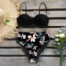 将图片加载到图库查看器，Leaf Print Bikini Female Swimsuit Women's Bathing Suits Triangle Bikini High Waist Bottoms Two Piece Swimsuits Women Swimwear Thong Push Up Bikinis Set High Waist Swimming Suits for Bathing Suit
