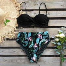 将图片加载到图库查看器，Leaf Print Bikini Female Swimsuit Women's Bathing Suits Triangle Bikini High Waist Bottoms Two Piece Swimsuits Women Swimwear Thong Push Up Bikinis Set High Waist Swimming Suits for Bathing Suit
