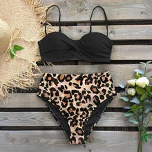 将图片加载到图库查看器，Leaf Print Bikini Female Swimsuit Women's Bathing Suits Triangle Bikini High Waist Bottoms Two Piece Swimsuits Women Swimwear Thong Push Up Bikinis Set High Waist Swimming Suits for Bathing Suit
