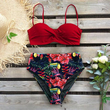 将图片加载到图库查看器，Leaf Print Bikini Female Swimsuit Women's Bathing Suits Triangle Bikini High Waist Bottoms Two Piece Swimsuits Women Swimwear Thong Push Up Bikinis Set High Waist Swimming Suits for Bathing Suit
