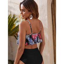 Load image into Gallery viewer, Leaf Print Hanky Hem High Waisted Bikini Swimsuit
