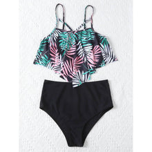 Load image into Gallery viewer, Leaf Print Hanky Hem High Waisted Bikini Swimsuit
