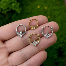 Load image into Gallery viewer, 16G 3/8 Clear Gem Rose Gold Tone Anodized Classic Cluster Septum Clicker
