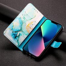 将图片加载到图库查看器，Leather Flip Phone Case For iPhone 14 13 12 Mini 11 Pro XS Max Cute Card Slot Wallet Cover Marble Pattern PU Leather Shockproof Flip Wallet Case with Stand Magnetic Money Pouch Silicone Bumper Phone Case
