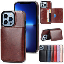 Load image into Gallery viewer, Leather Phone Cover For iPhone 13 Pro Max 12 Mini 11 XS Max XR X Luxury Brown Card Holder Protection Case Luxury Back Cover Wallet Case For Cards 3 Compartments Card Holder for Women

