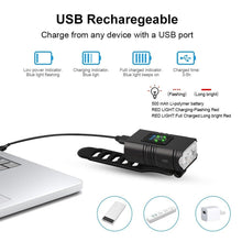 将图片加载到图库查看器，LED Bicycle Light Front USB Rechargeable 1000 Lumen Bike Front Lamp Mountain Bicycle Headlight Adjustable Lightness And Flashlight With Waterproof IPX5 And Large Capacity Battery
