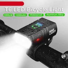 将图片加载到图库查看器，LED Bicycle Light Front USB Rechargeable 1000 Lumen Bike Front Lamp Mountain Bicycle Headlight Adjustable Lightness And Flashlight With Waterproof IPX5 And Large Capacity Battery
