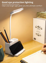 Load image into Gallery viewer, LED Desk Lamp with Penholder Eye Protection Reading Desk Lamp Rechargeable Flexible Gooseneck Bedside Lamp Indoor Lighting Decorative Table Lamp Cute Study Lamps for Bedroom Décor
