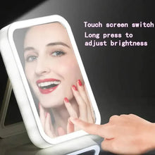 将图片加载到图库查看器，LED Makeup Mirror Touch Screen 3 Light Portable Standing Folding Vanity Mirror
