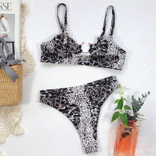Load image into Gallery viewer, Leopard Bikinis Bikini Swimming Women's Bathing Suits Push Up Swimsuit Women's Padded Underwire Bikini  Wire Push Up Bathing Suit Leopard Printed High Cut Vintage Swimsuit
