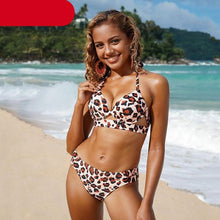 Load image into Gallery viewer, Leopard Bikinis Women Summer Swimsuit Strapless Bandage Bathing Suits Women's Halter Triangle Bikini Bottom Soft Two Piece Swimsuits Low Waist Push Up Bikini Set Swimwear
