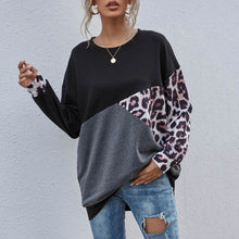将图片加载到图库查看器，Leopard Print Colorblock Drop Shoulder Sweatshirt
