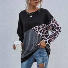 将图片加载到图库查看器，Leopard Print Colorblock Drop Shoulder Sweatshirt
