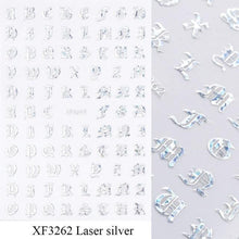 将图片加载到图库查看器，Letter 3D Decals Nail Art Stickers English Old Font Black Number Tattoo Nails Design Water Sliders Manicure Decoration 3D Nail Supplies Holographic Old English Character Nail Self-Adhesive Sticker English Font Design Manicure Decorations Accessories
