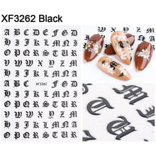 将图片加载到图库查看器，Letter 3D Decals Nail Art Stickers English Old Font Black Number Tattoo Nails Design Water Sliders Manicure Decoration 3D Nail Supplies Holographic Old English Character Nail Self-Adhesive Sticker English Font Design Manicure Decorations Accessories
