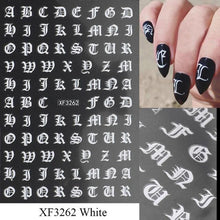 将图片加载到图库查看器，Letter 3D Decals Nail Art Stickers English Old Font Black Number Tattoo Nails Design Water Sliders Manicure Decoration 3D Nail Supplies Holographic Old English Character Nail Self-Adhesive Sticker English Font Design Manicure Decorations Accessories
