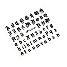 将图片加载到图库查看器，Letter 3D Decals Nail Art Stickers English Old Font Black Number Tattoo Nails Design Water Sliders Manicure Decoration 3D Nail Supplies Holographic Old English Character Nail Self-Adhesive Sticker English Font Design Manicure Decorations Accessories
