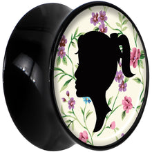 Load image into Gallery viewer, Black Acrylic Man Woman Floral Silhouette Saddle Plug Set 5/8
