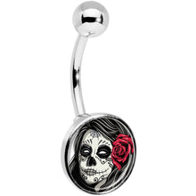 Load image into Gallery viewer, Katrina Sugar Skull with Rose Flower Belly Ring
