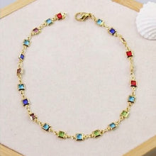 Load image into Gallery viewer, Light Multi Color Crystal Square Ankle Bracelet
