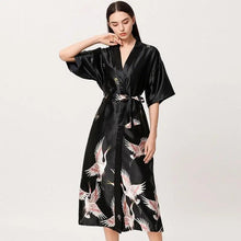 Load image into Gallery viewer, Lightweight Black Floral Birds Printed Women Bathrobe Elegant Design Floral Breathable Robe
