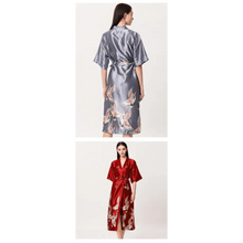 Load image into Gallery viewer, Lightweight Black Floral Birds Printed Women Bathrobe Elegant Design Floral Breathable Robe
