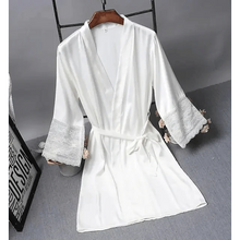 Load image into Gallery viewer, Lightweight Pink Women Sleepwear Classic Design Silk Bathrobe Lace Trim Bridesmaid Bride Party Robes
