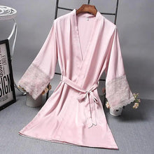 Load image into Gallery viewer, Lightweight Pink Women Sleepwear Classic Design Silk Bathrobe Lace Trim Bridesmaid Bride Party Robes
