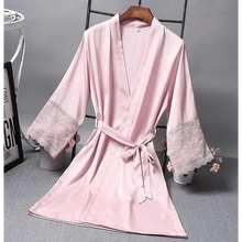 Load image into Gallery viewer, Lightweight Pink Women Sleepwear Classic Design Silk Bathrobe Lace Trim Bridesmaid Bride Party Robes
