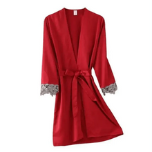 Load image into Gallery viewer, Lightweight Pink Women Sleepwear Classic Design Silk Bathrobe Lace Trim Bridesmaid Bride Party Robes
