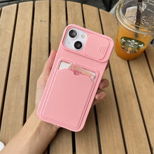 将图片加载到图库查看器，Lightweight Slide Camera Protection Card Holder Wallet Phone Case For iPhone 13 14 Pro Max 12 11 Soft Silicone Cover Soft Skin Silicone Cover Yellow Card Holder Sliding Camera Protection Cover For iPhone
