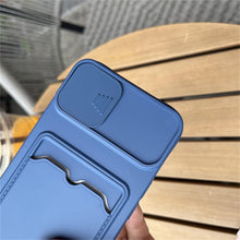 将图片加载到图库查看器，Lightweight Slide Camera Protection Card Holder Wallet Phone Case For iPhone 13 14 Pro Max 12 11 Soft Silicone Cover Soft Skin Silicone Cover Yellow Card Holder Sliding Camera Protection Cover For iPhone
