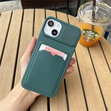 将图片加载到图库查看器，Lightweight Slide Camera Protection Card Holder Wallet Phone Case For iPhone 13 14 Pro Max 12 11 Soft Silicone Cover Soft Skin Silicone Cover Yellow Card Holder Sliding Camera Protection Cover For iPhone
