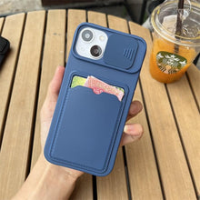 将图片加载到图库查看器，Lightweight Slide Camera Protection Card Holder Wallet Phone Case For iPhone 13 14 Pro Max 12 11 Soft Silicone Cover Soft Skin Silicone Cover Yellow Card Holder Sliding Camera Protection Cover For iPhone
