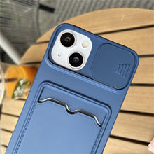 将图片加载到图库查看器，Lightweight Slide Camera Protection Card Holder Wallet Phone Case For iPhone 13 14 Pro Max 12 11 Soft Silicone Cover Soft Skin Silicone Cover Yellow Card Holder Sliding Camera Protection Cover For iPhone
