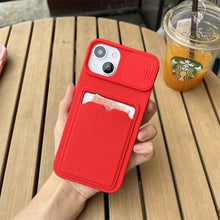 将图片加载到图库查看器，Lightweight Slide Camera Protection Card Holder Wallet Phone Case For iPhone 13 14 Pro Max 12 11 Soft Silicone Cover Soft Skin Silicone Cover Yellow Card Holder Sliding Camera Protection Cover For iPhone
