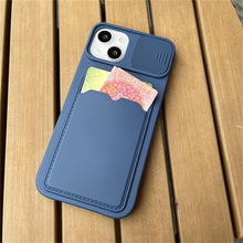 将图片加载到图库查看器，Lightweight Slide Camera Protection Card Holder Wallet Phone Case For iPhone 13 14 Pro Max 12 11 Soft Silicone Cover Soft Skin Silicone Cover Yellow Card Holder Sliding Camera Protection Cover For iPhone
