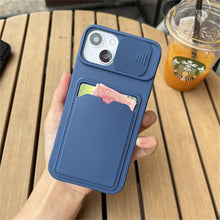 将图片加载到图库查看器，Lightweight Slide Camera Protection Card Holder Wallet Phone Case For iPhone 13 14 Pro Max 12 11 Soft Silicone Cover Soft Skin Silicone Cover Yellow Card Holder Sliding Camera Protection Cover For iPhone
