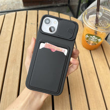将图片加载到图库查看器，Lightweight Slide Camera Protection Card Holder Wallet Phone Case For iPhone 13 14 Pro Max 12 11 Soft Silicone Cover Soft Skin Silicone Cover Yellow Card Holder Sliding Camera Protection Cover For iPhone
