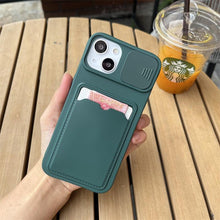 将图片加载到图库查看器，Lightweight Slide Camera Protection Card Holder Wallet Phone Case For iPhone 13 14 Pro Max 12 11 Soft Silicone Cover Soft Skin Silicone Cover Yellow Card Holder Sliding Camera Protection Cover For iPhone
