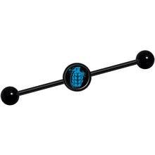Load image into Gallery viewer, 14G Blue Grenade Black Industrial Barbell 37mm
